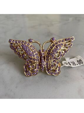 Gold and Purple Crystal Butterfly Ring Size 5/6